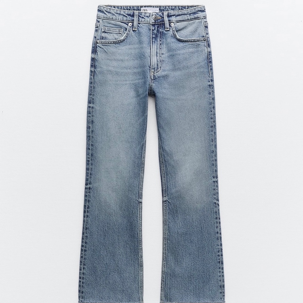 Zara  TRF mid rise cropped jeans blue